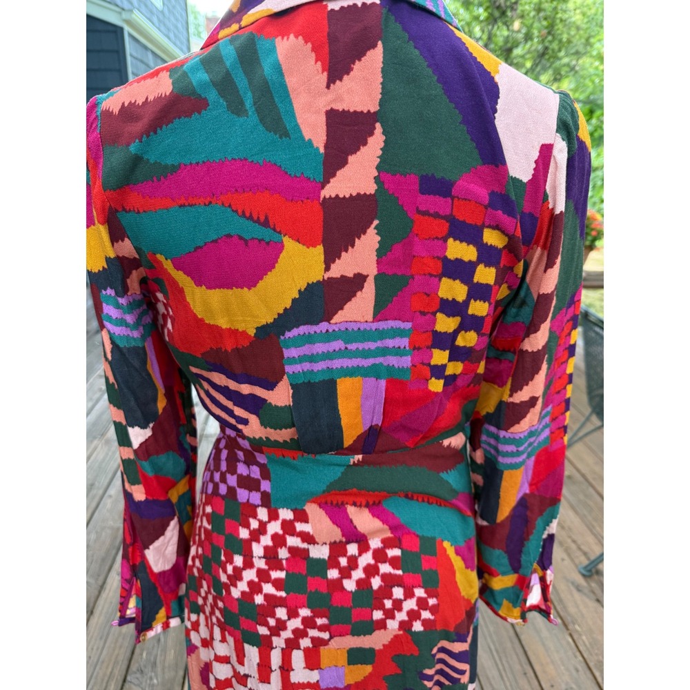 Farm Rio Mixed Abstract Print Maxi Dress V-Neck Long Sleeve Multi-Color Large - Picture 8 of 16